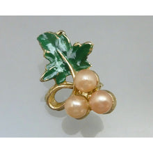 Load image into Gallery viewer, Pair of Vintage circa 1950s / 1960s Scatter Pins Faux Pink Pearl Enamel Brooch Grape Vine Design
