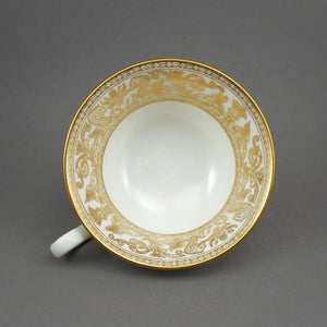 Single Replacement Wedgwood Bone China Cup - Florentine Pattern W4219 - No Saucer - Gold Gilding on White - Dragons Griffins - Footed Teacup, Peony Shape