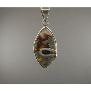 Vtg Jasper w Agate Sterling Silver Pendant Natural Gemstone Brown Green White