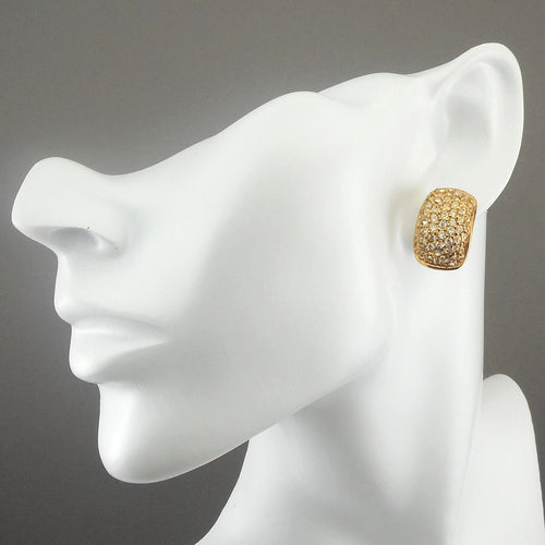 Vintage Signed Roman Crystal or Rhinestone Half Hoop Earrings - Gold Tone, Pavé Setting - Pierced / Post