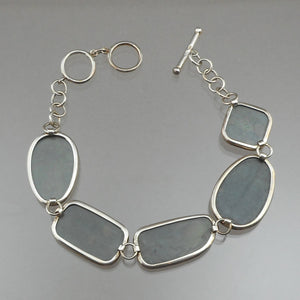 Vintage Lucas Lameth Abalone Shell and Sterling Silver Link Bracelet - Signed LUC 925