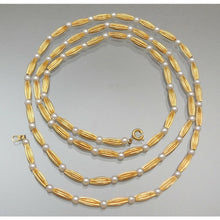 Load image into Gallery viewer, Excellent Vintage Station Layering Necklace - Brushed Gold Tone and Faux Pearl Beads Strung on Chain - Estate Jewelry Collection