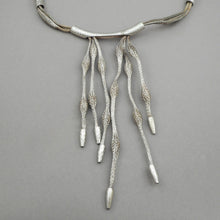 Load image into Gallery viewer, Vintage Sarah Cavender Jewelry Fringe Pendant Necklace - Braided Silver Tone Wire Mesh and Tubes - American Artisan - Handmade in USA