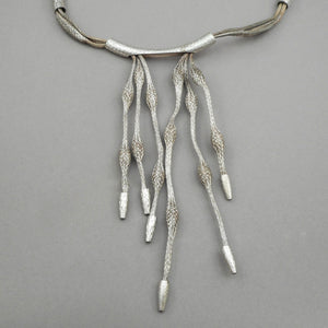 Vintage Sarah Cavender Jewelry Fringe Pendant Necklace - Braided Silver Tone Wire Mesh and Tubes - American Artisan - Handmade in USA