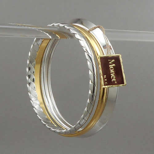 Set of 3 Mint Vintage 1970s Monet Bangle Bracelets - Stacking Assortment Lot - Gold and Silver Tone - Estate Costume Jewelry Collection