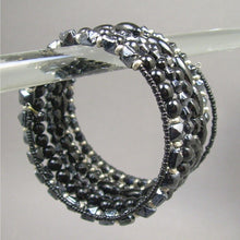 Load image into Gallery viewer, Vintage Adjustable Glass Beaded Wrap Around Cuff Bracelet - Black, Silver Tone - Round, Oval, Seed Beads on a Wire Coil