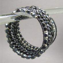 Load image into Gallery viewer, Vintage Adjustable Glass Beaded Wrap Around Cuff Bracelet - Black, Silver Tone - Round, Oval, Seed Beads on a Wire Coil