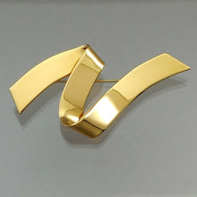 Load image into Gallery viewer, Pristine Vintage Monet Brooch Lapel Pin - Large 3&quot; Gold Tone Zig Zag Ribbon Design - Circa 1970 / 80 - Signed Designer Jewelry