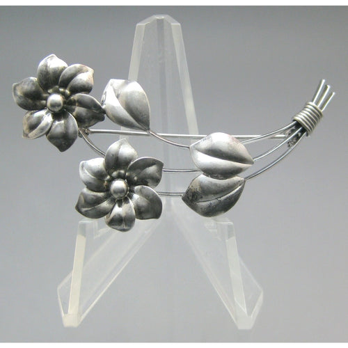 Vintage circa 1940 / 1950 Harry S Bick Sterling Silver Brooch - Mid Century Modern Flower Design Pin - Signed Fine Estate Jewelry