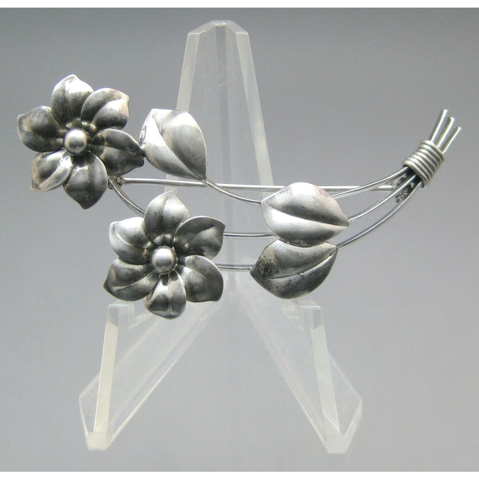 Vintage circa 1940 / 1950 Harry S Bick Sterling Silver Brooch - Mid Century Modern Flower Design Pin - Signed Fine Estate Jewelry