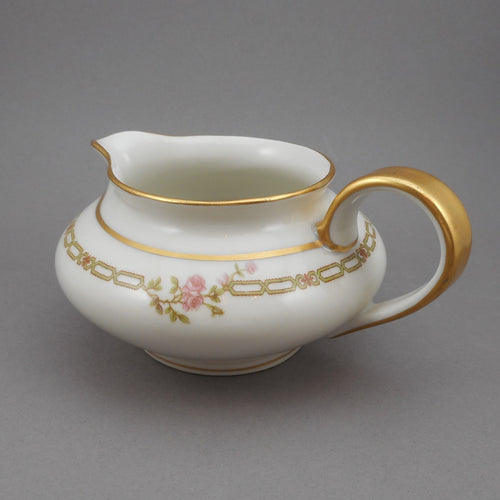 Excellent Theodore Haviland Limoges France China Creamer - Schleiger 635 Pattern - Pink Rose Flowers, Gold on White - French Porcelain - Mint Estate Condition