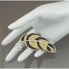 Load image into Gallery viewer, David Urso Artisan Crafted Brooch - Sterling Silver, Resin Inlay Leaf or Feather Pin - American Jewelry Artist - Signed, Handmade in USA