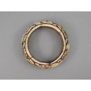 Vintage Carved Layered Cow Bone Elephant Bracelet - Large and Heavy Handmade Bangle