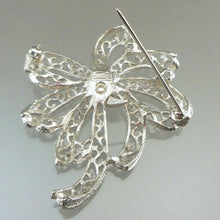 Load image into Gallery viewer, Large Vintage Crown Trifari Brooch - Silver Tone Filigree Bow, Signed Designer Pin