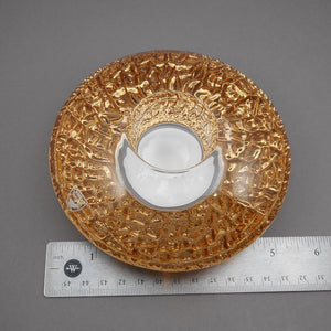 New In Box Orrefors Kosta Boda Discus Gold Art Glass Votive Candle Holder - Designed by Lars Hellsten, Made in Sweden - Unused NIB