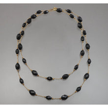 Load image into Gallery viewer, 31&quot; Long Vintage French Jet Black Glass Beads Gold Tone Chain Necklace Opera