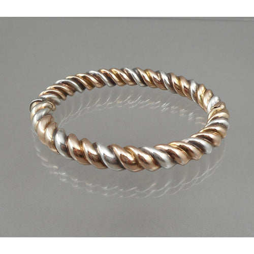Vintage Carlo Rezzadore Vicenza Hinged Bangle Bracelet - Sterling Silver and Rose Gold Vermeil Twist Design - Signed Star 545 VI - Estate Jewelry Collection