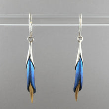 Load image into Gallery viewer, Vintage Handmade Enchante Jewelry Sterling Silver Dangle Earrings - Blue and Gold Calla Lily Flower Design - French Wires for Pierced Ears