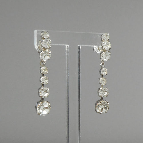 Pristine Vintage 1970s German Rhinestone Dangle Earrings - Silver Tone Pierced Post - Signed West Germany