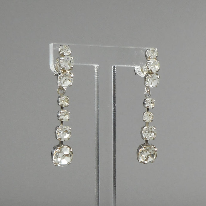 Pristine Vintage 1970s German Rhinestone Dangle Earrings - Silver Tone Pierced Post - Signed West Germany