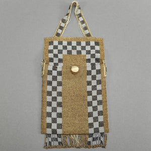 Antique Victorian or Edwardian Micro Beaded Mini Wristlet Purse with Fringe - Kid Glove Leather Lining