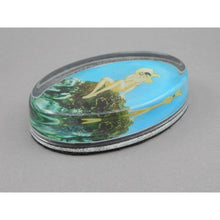 Load image into Gallery viewer, Vintage Glass Paperweight - Louis Icart Print - " Le Coquillage " (Song of the Sea), circa 1930 - Art Deco Era - Nude Wearing Hat on Beach with Seashell