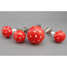 Load image into Gallery viewer, Antique Vtg German Blown Glass Mushroom Christmas Ornaments - Clip On - Lot of 3 - Double and Single - Red with White Polka Dots