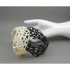 Pair of Nervous System Wave Bangle Bracelets - 3D Printed Nylon - Black and White - Medium Size
