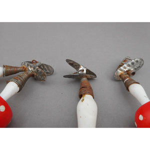 Antique Vtg German Blown Glass Mushroom Christmas Ornaments - Clip On - Lot of 3 - Double and Single - Red with White Polka Dots