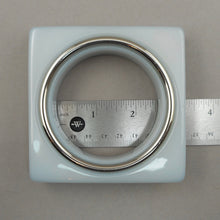 Load image into Gallery viewer, Vintage 1980s Signed PONO by Joan Goodman Designer Square Bangle Bracelet - Blue Gray Lucite Acrylic Resin, Silver Tone Band