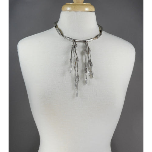 Vintage Sarah Cavender Jewelry Fringe Pendant Necklace - Braided Silver Tone Wire Mesh and Tubes - American Artisan - Handmade in USA