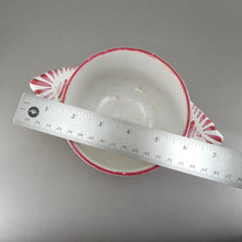 Load image into Gallery viewer, Antique French Faience Pottery Porringer Bowl with Lug Handles - Handpainted Rooster Chanticleer and Flowers - marked France - White Red Pink