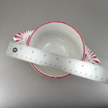 Load image into Gallery viewer, Antique French Faience Pottery Porringer Bowl with Lug Handles - Handpainted Rooster Chanticleer and Flowers - marked France - White Red Pink