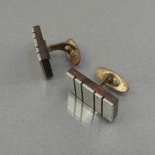 Load image into Gallery viewer, Vintage Mid Century Modern Cufflinks - Brushed Silver Tone Metal and Wood