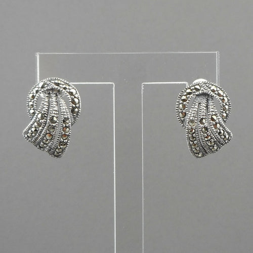 Excellent Vintage Marcasite and Sterling Silver Post Earrings - Art Deco Revival Style