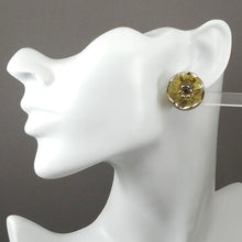 Load image into Gallery viewer, Vintage 1950s Button Style Clip Earrings Gold Black Silver Glass Flower Design