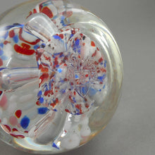 Load image into Gallery viewer, Vintage circa 1975 John Gentile Art Glass Paperweight - Eagle and Shield Pontil Stamp Mark - Red White and Blue Flower - Made in USA - Star City, Morgantown, WV