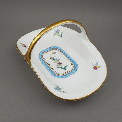 Spode Trapnell Sprays Basket Gold Handle Trinket Candy Dish - Vintage English Fine Bone China - Circa 1990, Pattern Retired 2004 - Flowers and Butterflies