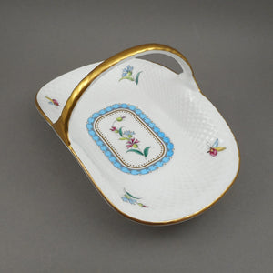 Spode Trapnell Sprays Basket Gold Handle Trinket Candy Dish - Vintage English Fine Bone China - Circa 1990, Pattern Retired 2004 - Flowers and Butterflies