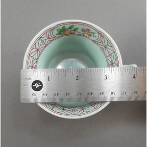 6 Vtg Old Mark Adams Calyx Ware Singapore Bird Pattern Cup and Saucer Sets - Circa 1930 English Ironstone - Pale Blue Green with Pink Flowers - Made in England