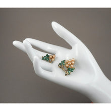 Load image into Gallery viewer, Pair of Vintage circa 1950s / 1960s Scatter Pins Faux Pink Pearl Enamel Brooch Grape Vine Design