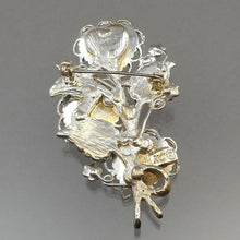 Load image into Gallery viewer, Excellent Vtg Kenneth Cole KC Heart and Flower Brooch - Silver, Black and White Faux Moonstone, Enamel Leaf, Purple Rhinestone Pin - Signed Designer Jewelry