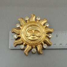 Load image into Gallery viewer, Vintage Kirks Folly One Love Sun Face Brooch / Enhancer Pendant - Gold Tone Rhinestone Pin - Signed Designer Jewelry