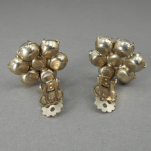 Load image into Gallery viewer, Vintage 1950s Iridescent  Rhinestone Cluster Clip On Earrings - AB Aurora Borealis Crystals, Gold Tone  - Daisy Flower Design