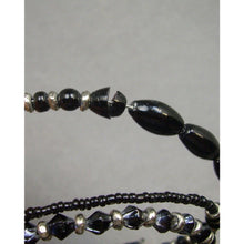 Load image into Gallery viewer, Vintage Adjustable Glass Beaded Wrap Around Cuff Bracelet - Black, Silver Tone - Round, Oval, Seed Beads on a Wire Coil