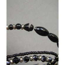 Load image into Gallery viewer, Vintage Adjustable Glass Beaded Wrap Around Cuff Bracelet - Black, Silver Tone - Round, Oval, Seed Beads on a Wire Coil