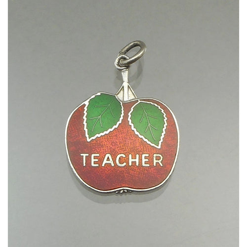 Vintage Apple Bracelet Charm or Pendant - Sterling Silver, Red & Green Enamel - Teacher's Gift