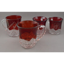 Load image into Gallery viewer, Antique Souvenir Ruby Stain Glass Mini Mug Collection - Lot of 4 Edwardian Etched Red Flash Souvenir Pressed Glass Cups - Chicago, JJC, Luvinia Archer