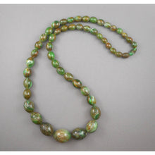 Load image into Gallery viewer, Long Vintage Green Marble Graduated Bead Necklace Old Swirl Plastic Opera Length
