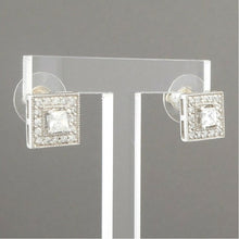 Load image into Gallery viewer, Vintage Sterling Silver and Crystal or CZ Cubic Zirconia Earrings - Open Back Square Stones - Stud Pierced Post - Signed ATI, Circa 1990